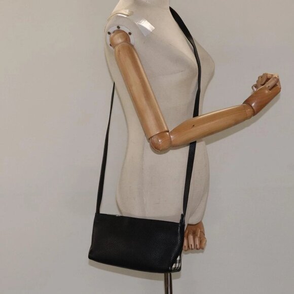 BURBERRY Shoulder Bag Leather Black Silver Auth am8354 - Picture 3 of 16